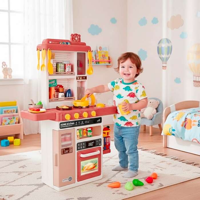 Cucina Giocattolo Bambini Con Luci E Suoni Realistici Rubinetto Con Riciclo Acqua Forno Fornelli Apribili 50 Accessori Gioco Educativo 3–8 Anni Rossa