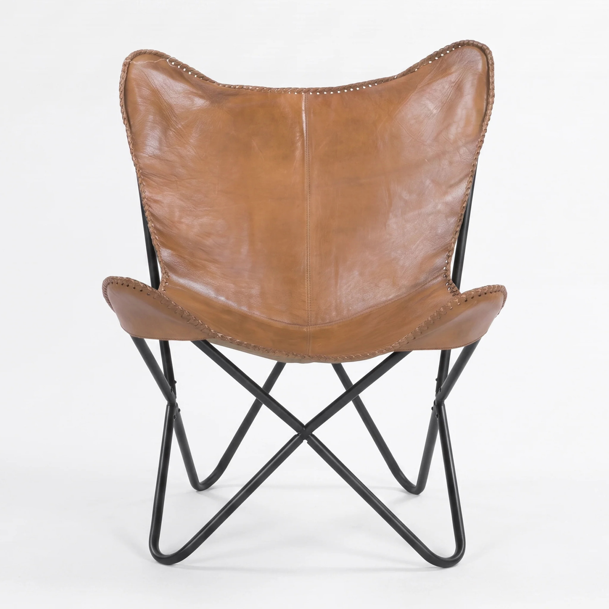 Fauteuil papillon en cuir de buffle marron - Octave