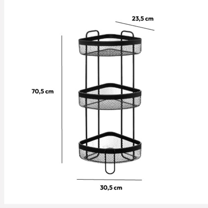 Étagère d'angle 3 niveaux Métal noir Mayaj