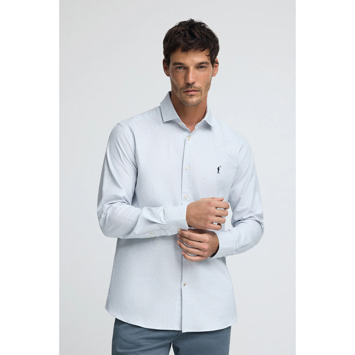 Camicia blu chiaro slim fit a quadri vichy con logo Rigby Go