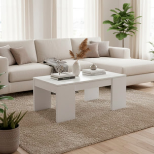 Tavolino Da Caffè Sollevabile Tavolo Da Salotto Rialzabile Salvaspazio Per Mangiare O Lavorare Dal Divano Con Piano Rialzabile 100 x 50 x 42 Cm Bianco