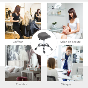 Tabouret de massage tabouret selle ergonomique pivotant 360° hauteur réglable revêtement synthétique gris chromé