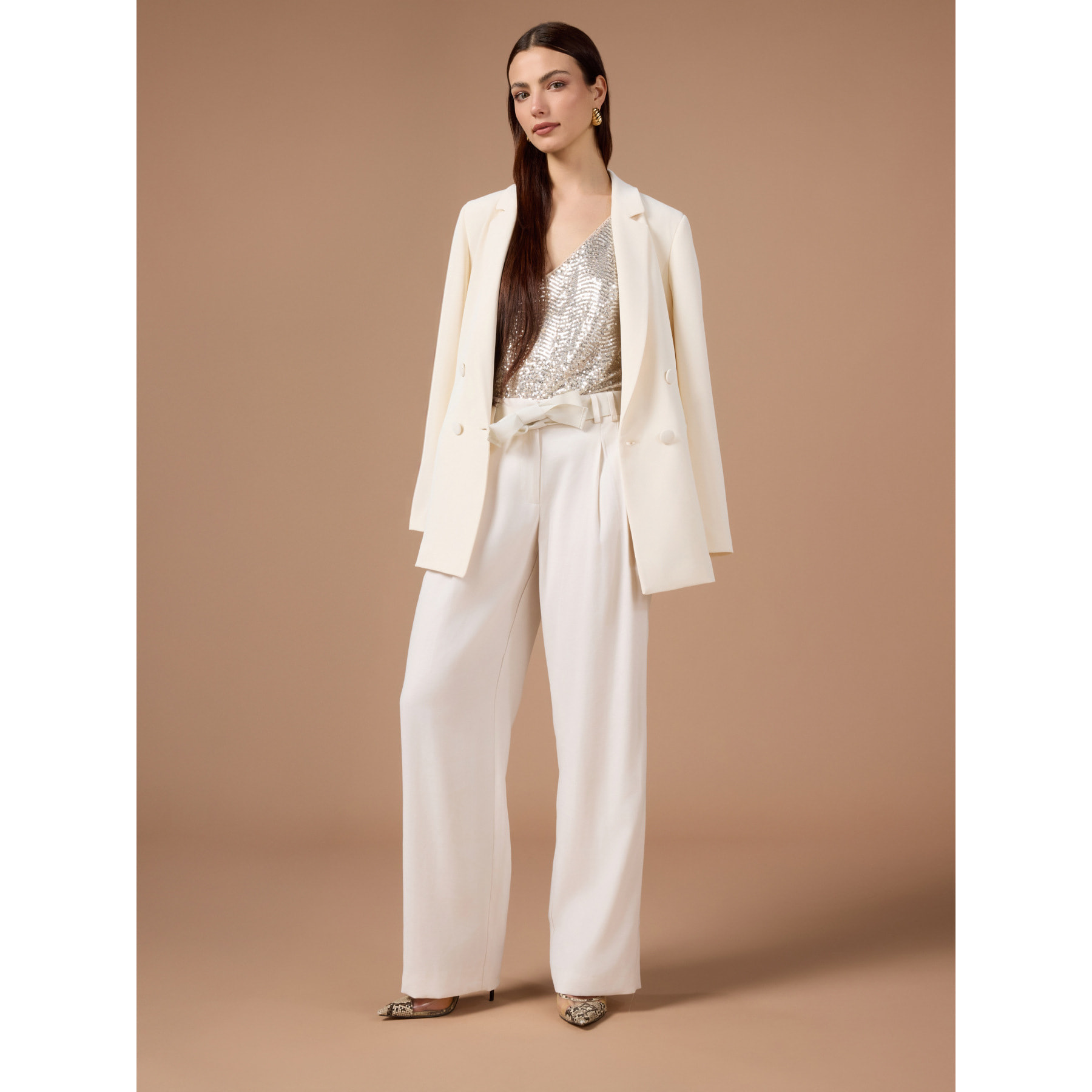 Oltre - Pantaloni fluidi con cintura - Bianco