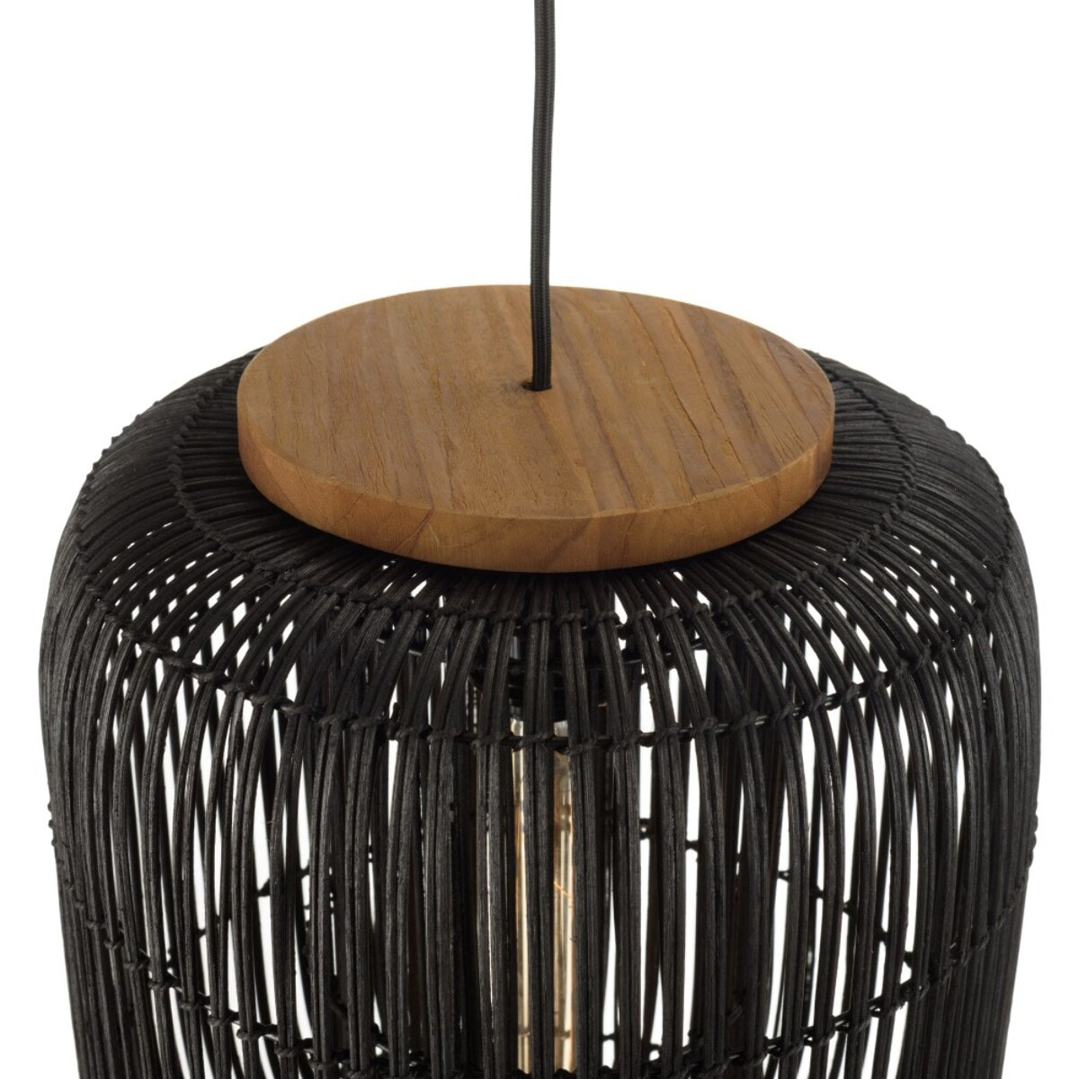 SIXTINE - Suspension 'allongée' 35x35cm en rotin couleur noire et teck