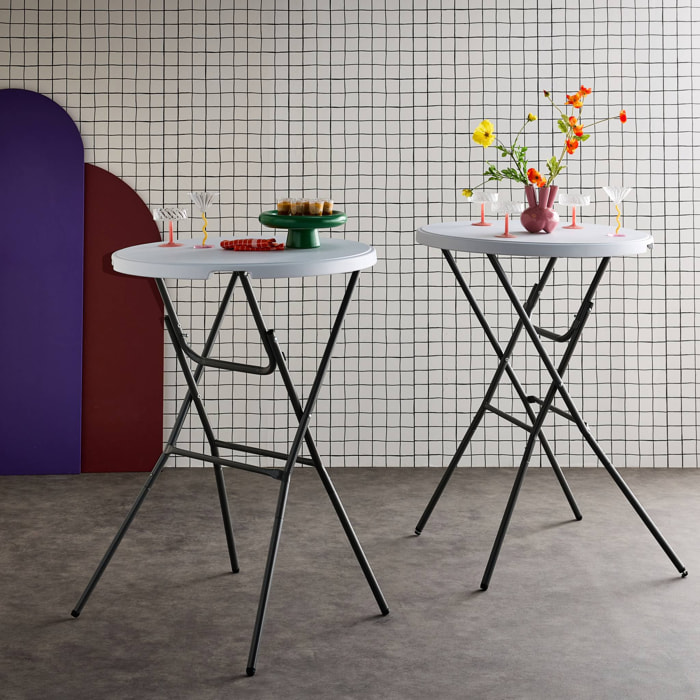 Lot de 2 tables hautes de réception – GALA – Mange debout. pliables. Ø80cm x 110cm