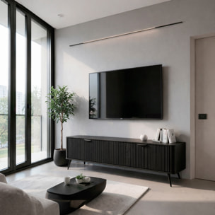 Mobile Porta TV Moderno Con 2 Ante a Ribalta Cannettate Mobiletto Contenitore Design Moderno Soggiorno Salotto Living Home 163.2 x 38 x 51.2 Cm Nero