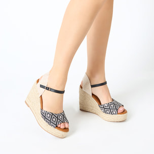 Zeppe donna nere panna in raffia