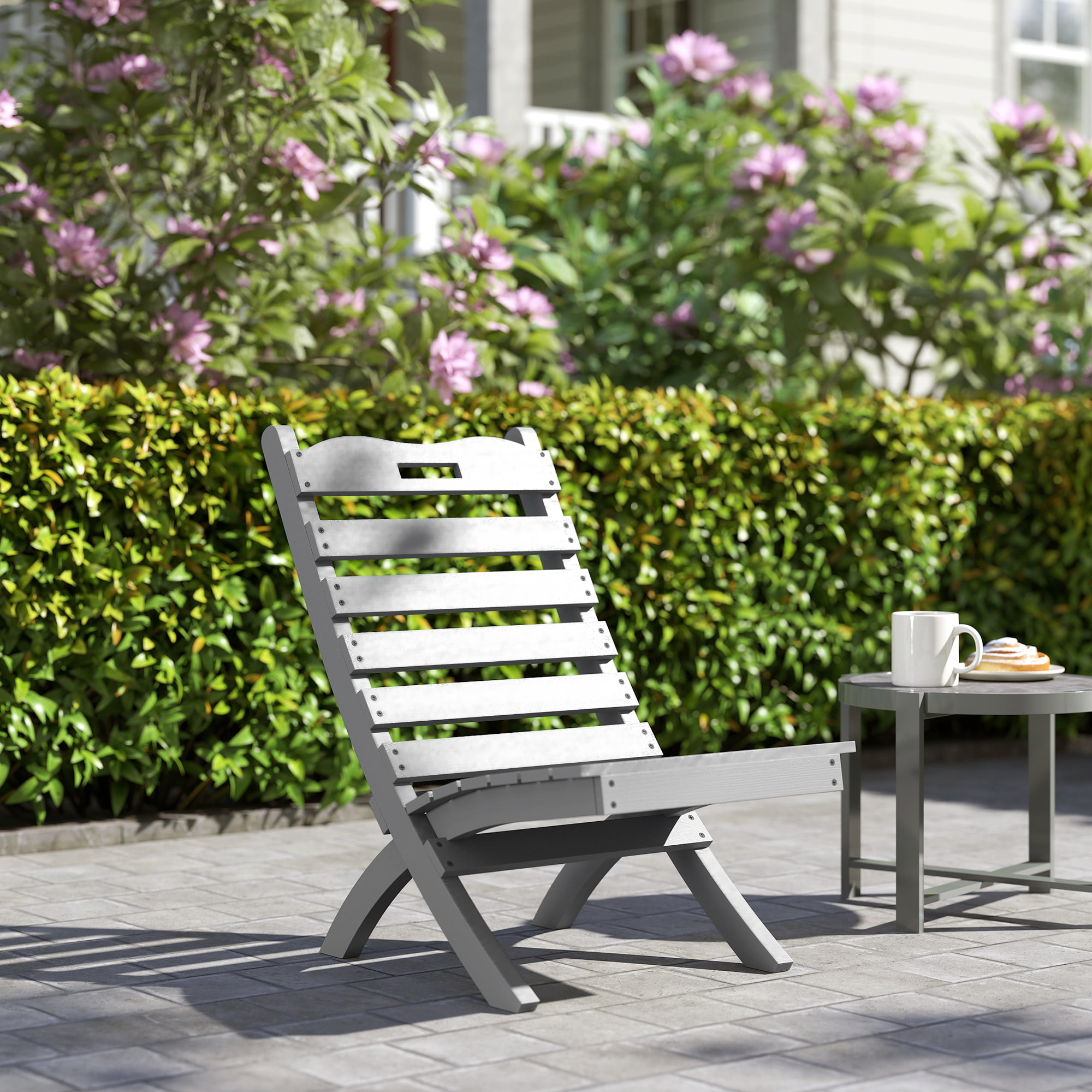 Silla de Jardín de Madera Silla de Exterior con Diseño Listones y Respaldo Inclinado Carga 120 kg para Balcón Patio Terraza 78x48x76 cm Gris