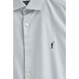 Camisa azul claro de corte slim y cuadros vichy con logo Rigby Go