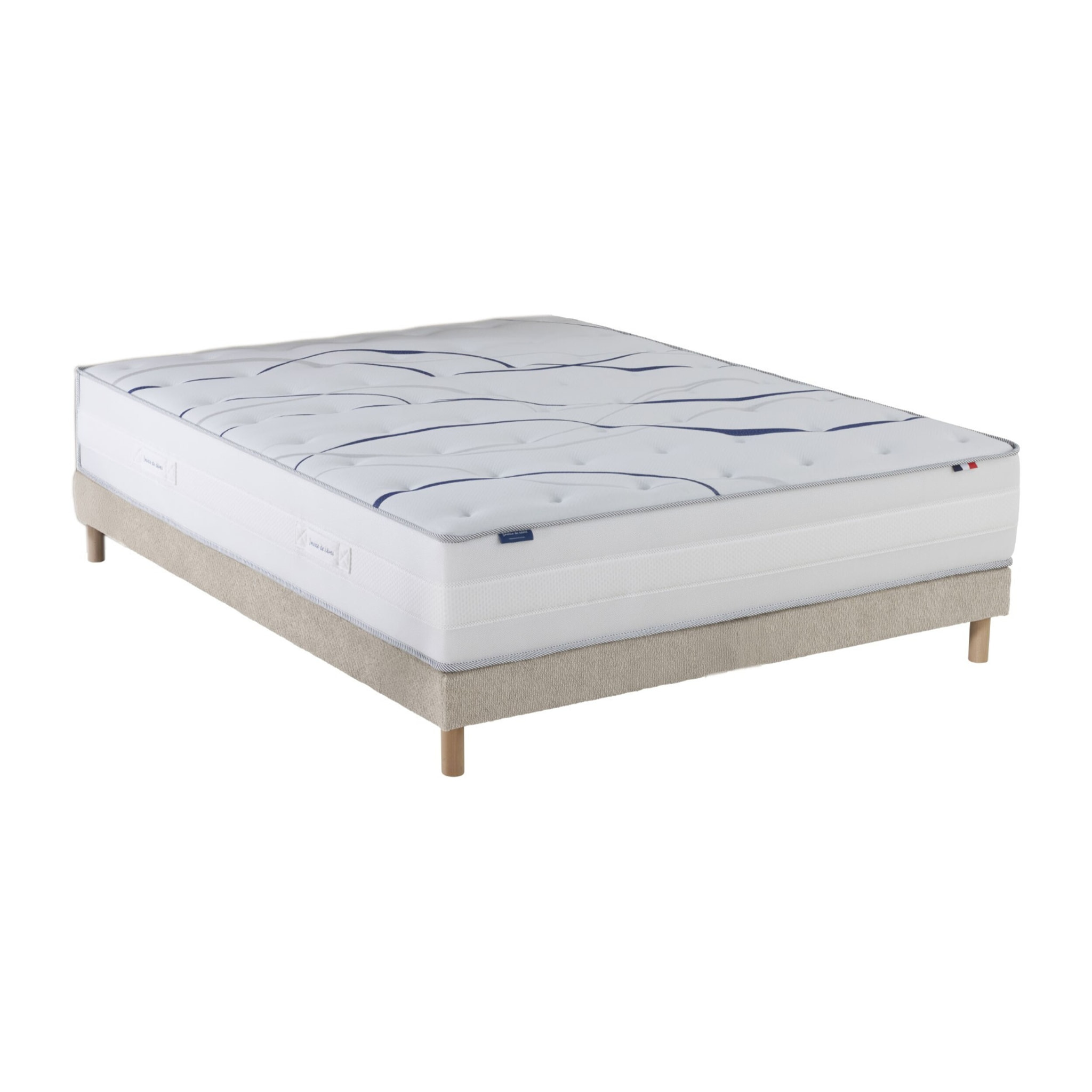 Ensemble matelas mousse ELYSIA + sommier, chenille bouclettes Crème