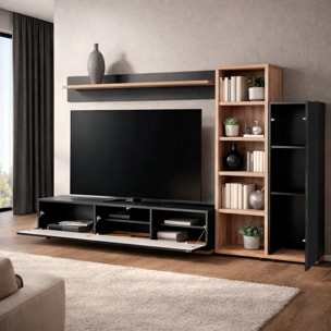 Parete Attrezzata Mobile TV Libreria Armadio Mensola Vani Multifunzione Design Contemporaneo Living Arredo Casa 240 x 40 x 127 Cm Antracite E Rovere