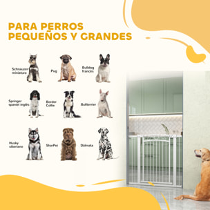 Barrera para Perros Puerta para Perros con Ancho Ajustable 76-104 cm Barrera de Seguridad para Perros con 2 Extensiones y Doble Bloqueo para Escaleras y Puertas Blanco