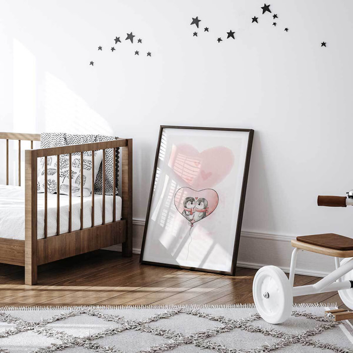 Affiche enfant pingouin amoureux  Affiche + cadre en bois - Noir