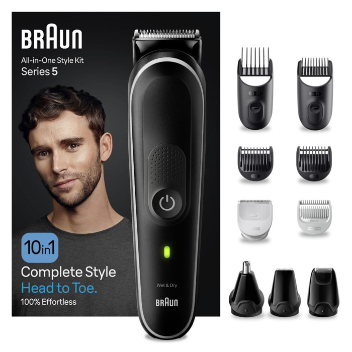 Braun Tondeuse 10 en 1 - Kit pour Barbe, Cheveux, Corps - Series 5 MGK5440 - Noir/Gris