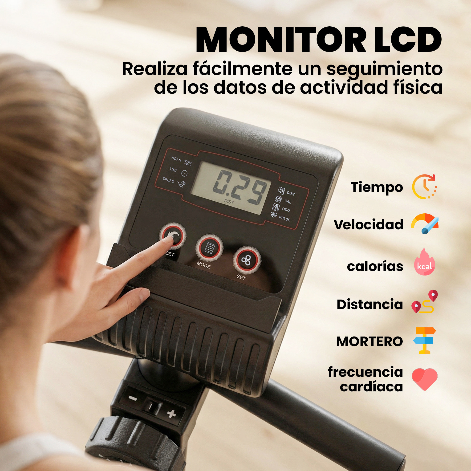Bicicleta Estática con Respaldo, 8 Niveles Resistencia Magnética, Bicicleta Estática para Casa, con Volante, Asiento Ajustable, Monitor LCD, Pulsómetro, Soporte de Teléfono y Ruedas, Rojo