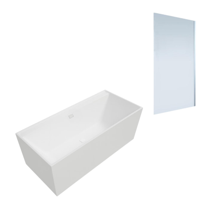Baignoire droite Collaro 170 x 75cm Blanc mat vidage et trop plein blanc mat + Pare bain droite AURYS Mist 1