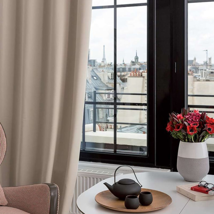 Rideau Phonique Occultant et Thermique 'MOONDREAM' galon fronceur - Naturel