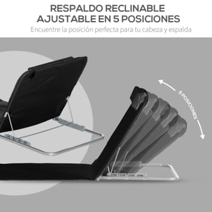 Conjunto de 2 Esterillas de Playa Plegable Esterillas con Respaldo Reclinable en 5 Niveles Reposacabezas y Bolsa de Transporte 134x48x33-43 cm Negro