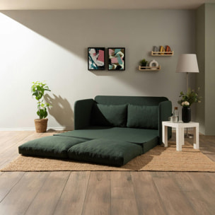 Canapé-lit en lin vert foncé, 2 personnes 140 cm ORURO