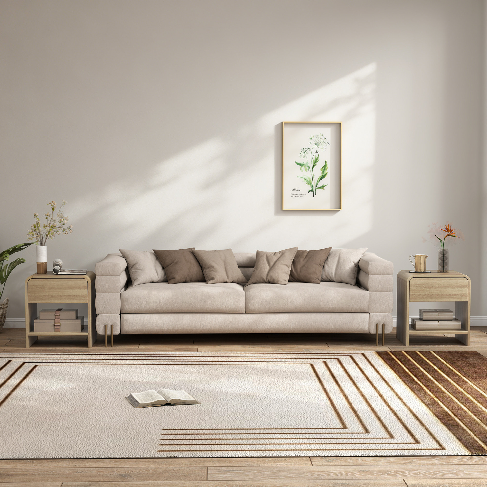 Juego de 2 Mesitas de Noche Nórdicas, Mesillas de Noche con Esquinas Redondeadas, Cajón y Estante Abierto, Mesita Auxiliar para Salón, Dormitorio, 40x35x45 cm, Natural