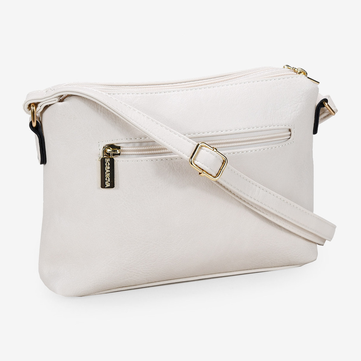 Bolso bandolera beige con doble cremallera