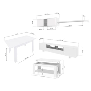Pack salón con mesa de centro y mesa de comedor Kenzo Max V1A Blanco Brillo - Gris Antracita