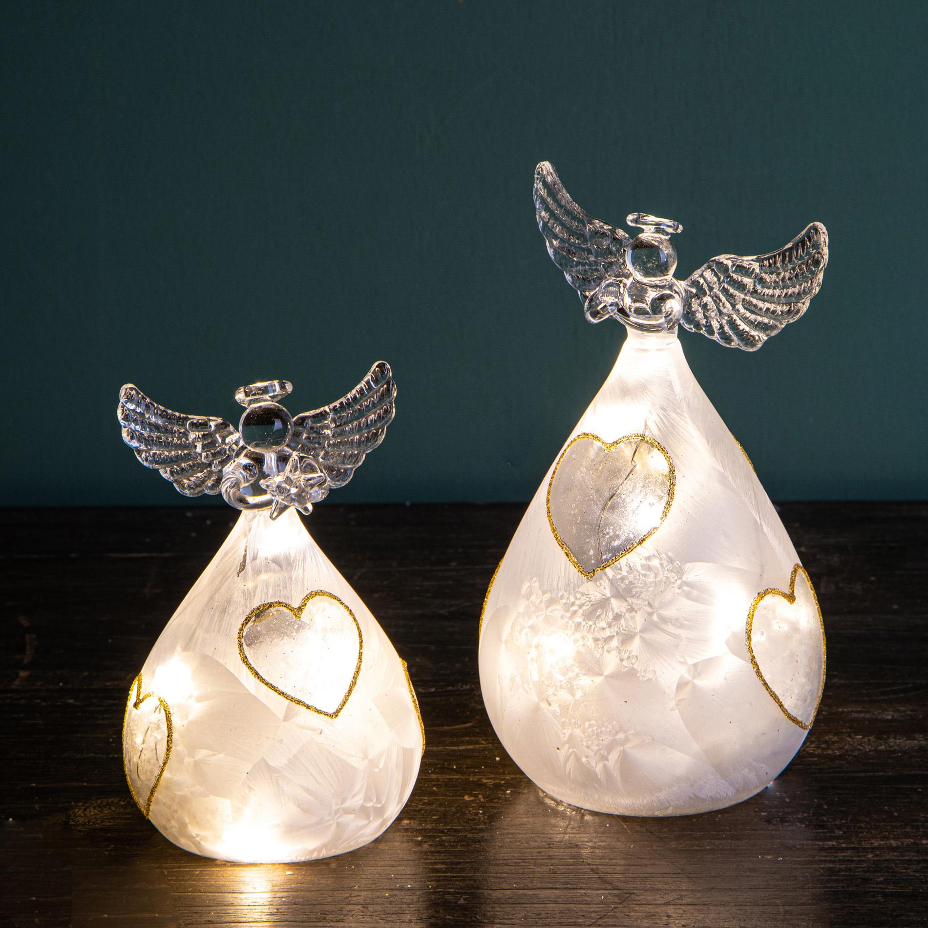 Angelo Con Cuore E Led. Altezza 12,5 Cm - Pezzi 3 - 7,7X12,5X7,7cm - Colore: Verde - Bianchi Dino - Articoli Natalizi