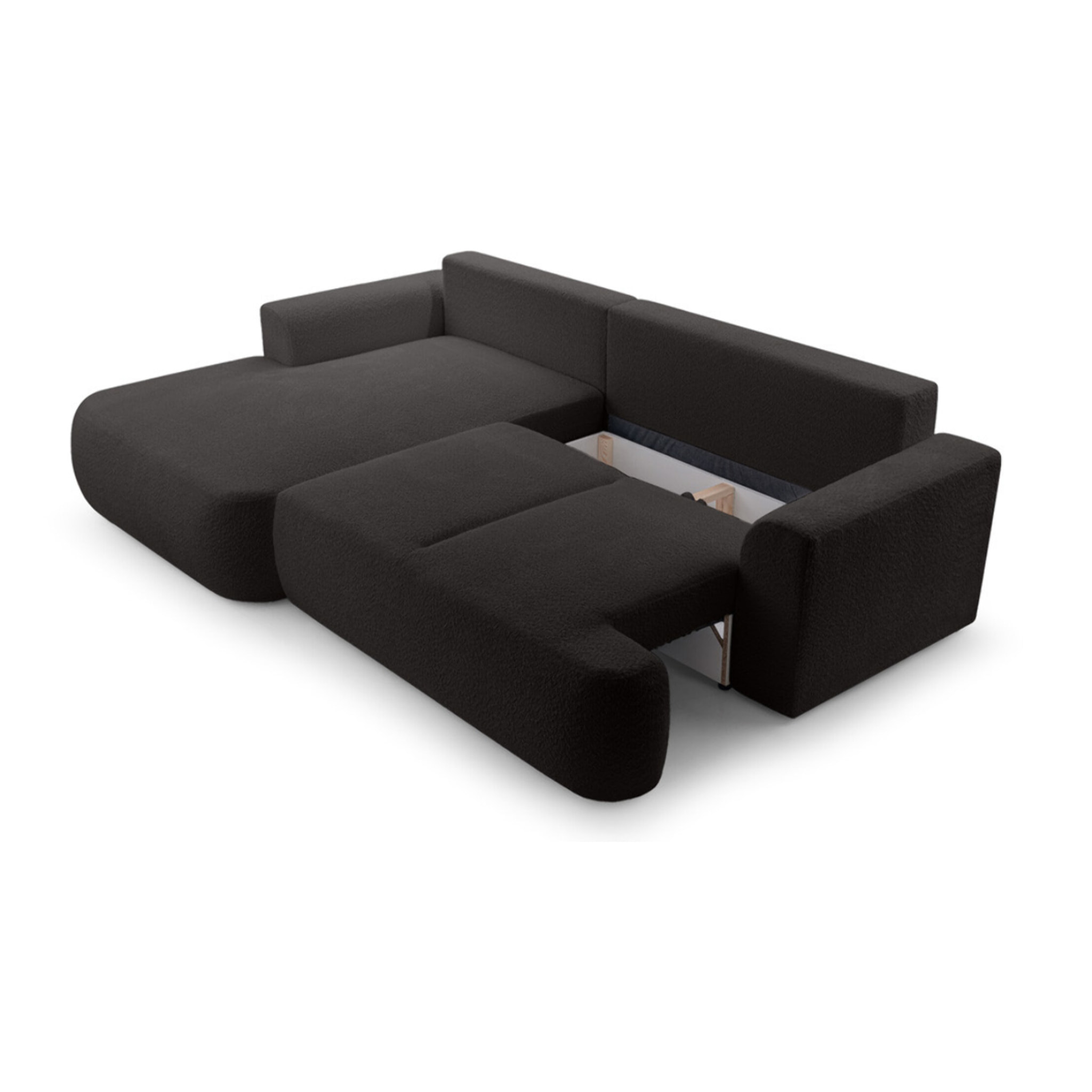 Candela - canapé d'angle gauche 4 places - convertible avec coffre - en tissu bouclette - Noir