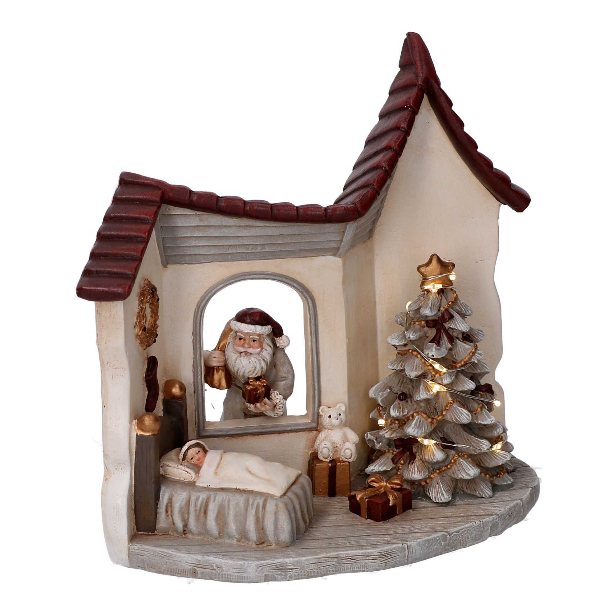 Statua in resina casetta babbo natale grigio con led cm18x11h17