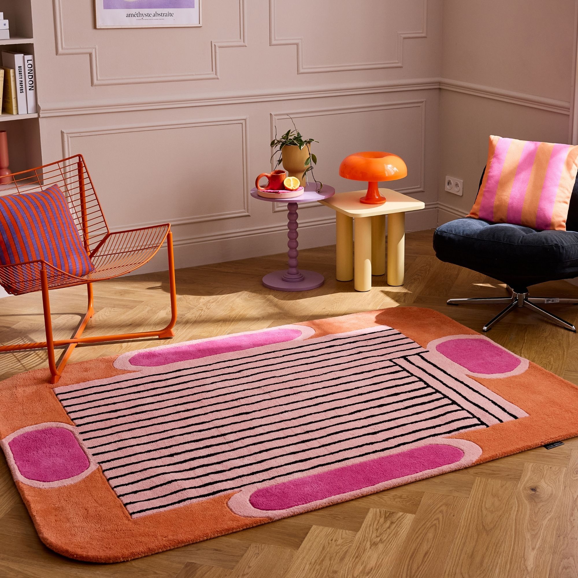 PANTONE - Tapis en laine fait main NUAGE SUCRE à motif géométrique orange