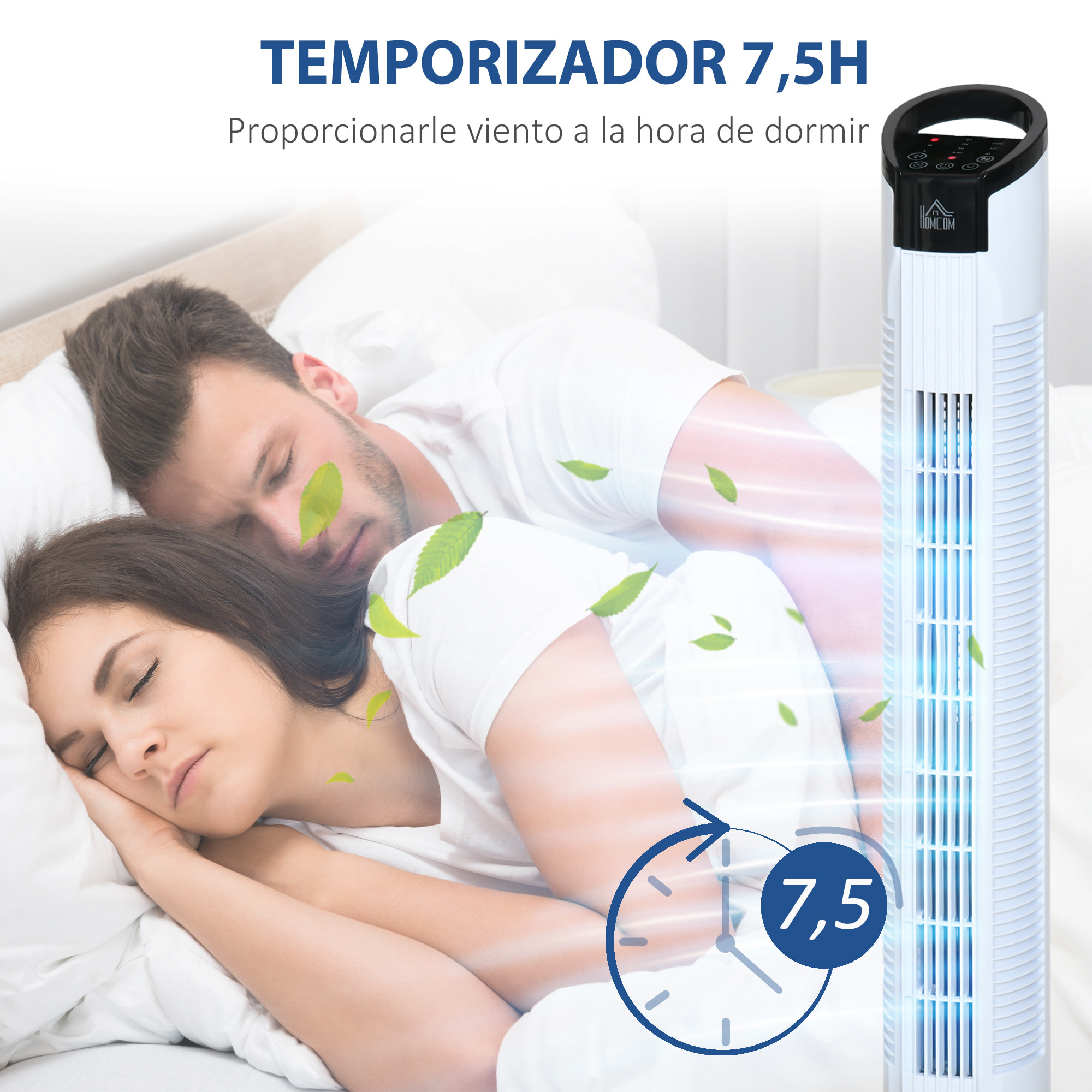 Ventilador de Torre Ventilador Vertical 50W con Mando a Distancia 3 Velocidades Pantalla LED Temporizador 7,5h y Oscilante 70° Ø20x78,5 cm