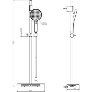 Ensemble de douche avec douchette 3 jets, Barre 93.8cm, Etagère en verre trempé, Chrome/Blanc (SATSSP31)