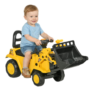 Tractor a Pedales para Niños de 18 a 48 Meses, Excavadora para Niños con Pala Delantera, Bocina, Volante y Compartimento Oculto bajo el Asiento, Carga 30 kg, 80x26,5x39 cm, Amarillo