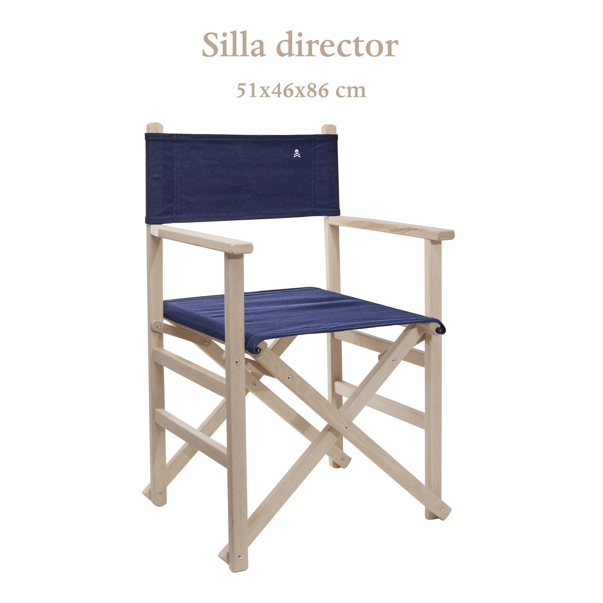 Sillón director plegable estructura sin barniz y lona color azul oscuro