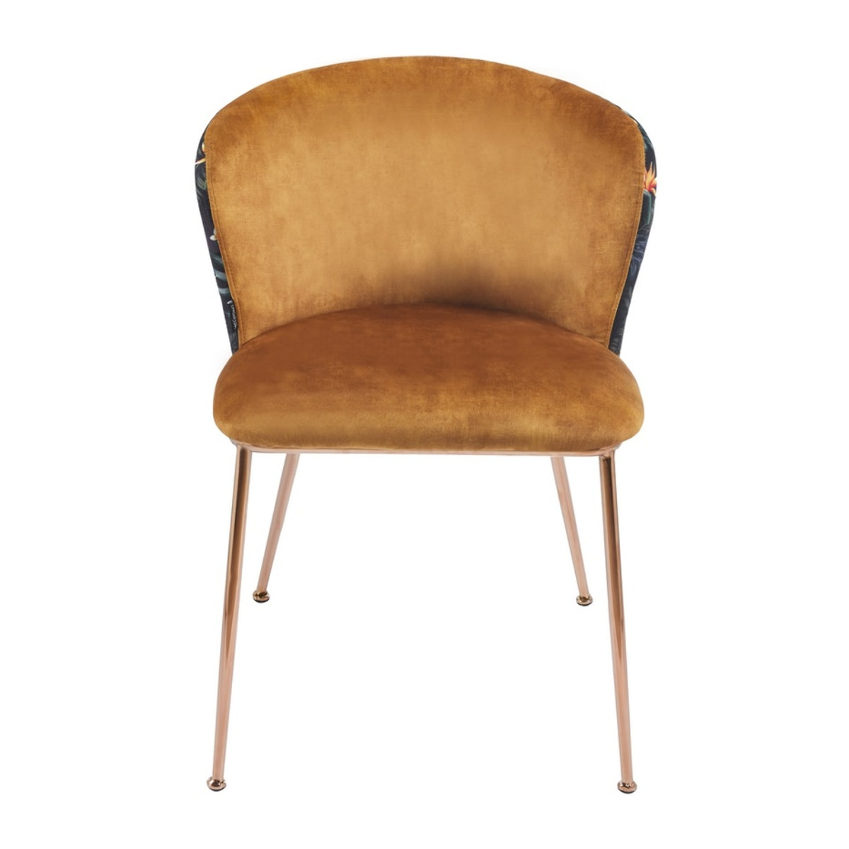 Coppia di sedie in tessuto ocra con gambe color oro rosa - Charles