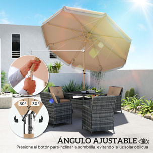 Sombrilla Terraza Exterior, Ø266x238 cm, Sombrilla de Jardín con Ángulo Ajustable 30°, Manivela, Flecos y Ventilación, Impermeable, Parasol para Terraza, Playa, Patio, Balcón, Caqui