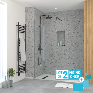 LOT de 2 Parois de Douche 100x195 cm en Verre Trempé 5 mm - Profilés et Bras Noirs