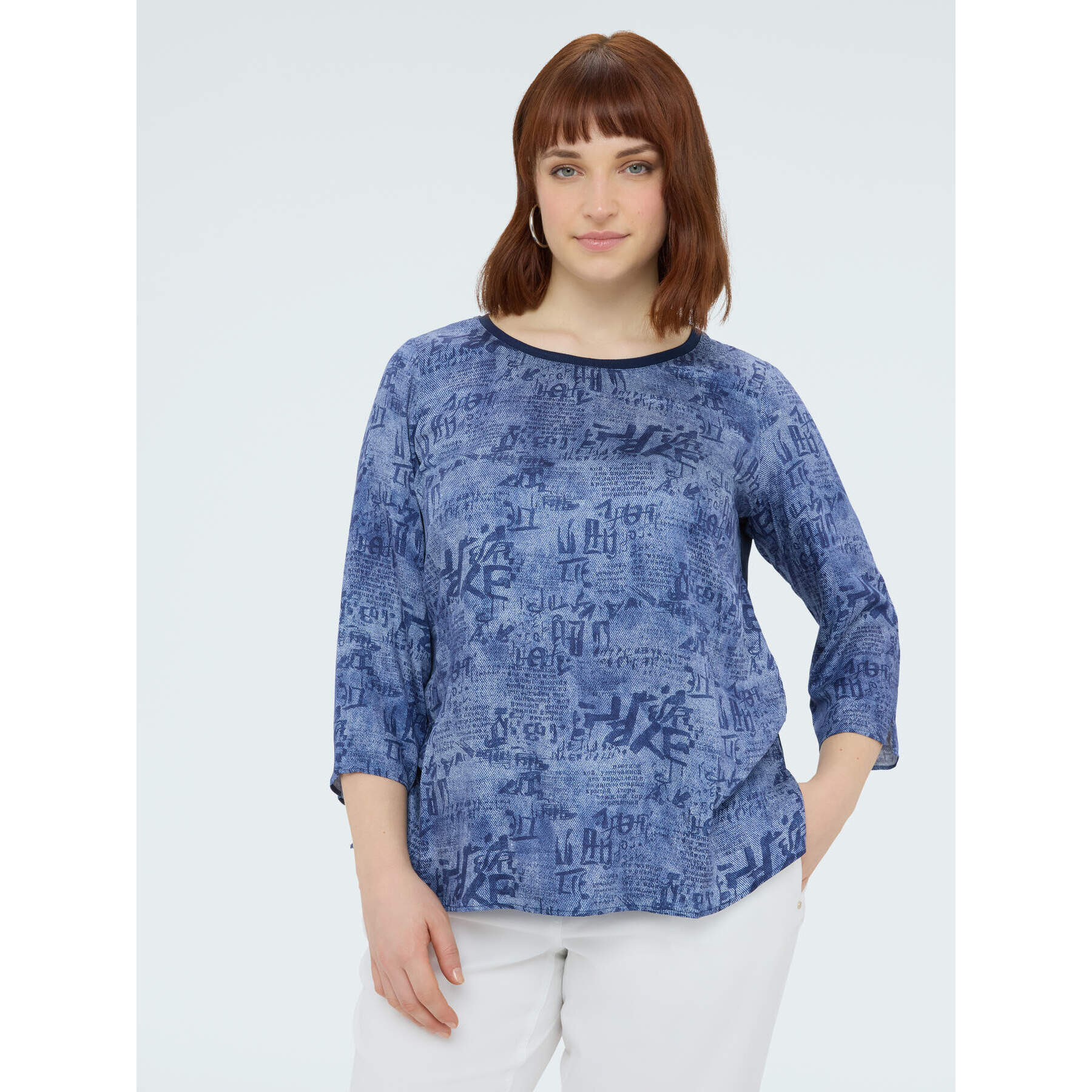 Fiorella Rubino - Blusa bimaterial con estampado lettering - Azul