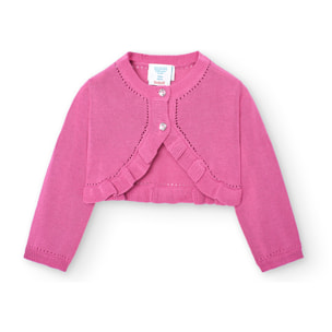 Chaqueta tricotosa niña, algodón, lisa, fresa, mangas largas