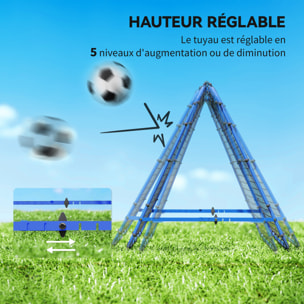 Filet de rebond double face pliable réglable 91 x 91 cm - rebondisseur football - acier PE bleu