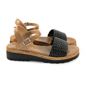 SANDALO INTRECCIATO VERA PELLE NERO