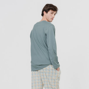 Pijama largo algodón cuadro índigo verde