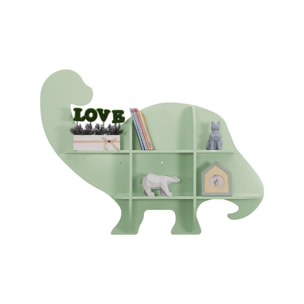 Etagère murale dinosaure 5 espaces de rangement vert - L 108 x P 16.5 x H 78.5 cm - Brachi
