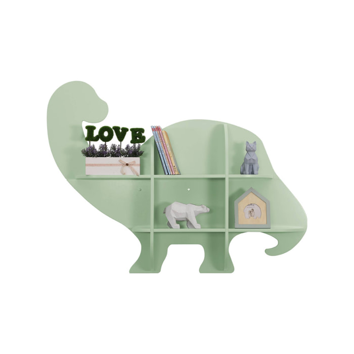 Etagère murale dinosaure 5 espaces de rangement vert - L 108 x P 16.5 x H 78.5 cm - Brachi
