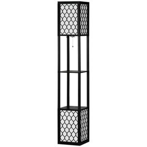 Lámpara de Pie de Madera Lámpara de Pie con Estantes Casquillo E27 Máx. 40W con Interruptor para Salón Dormitorio Oficina 26x26x156 cm Negro y Blanco