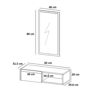 Estantería de pared con espejo antracita-blanco