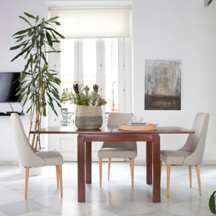 Table à manger extensible Blay -bois massif de mindi et placage naturel de mindi-couleur teck 90 x 78 x 90 cm