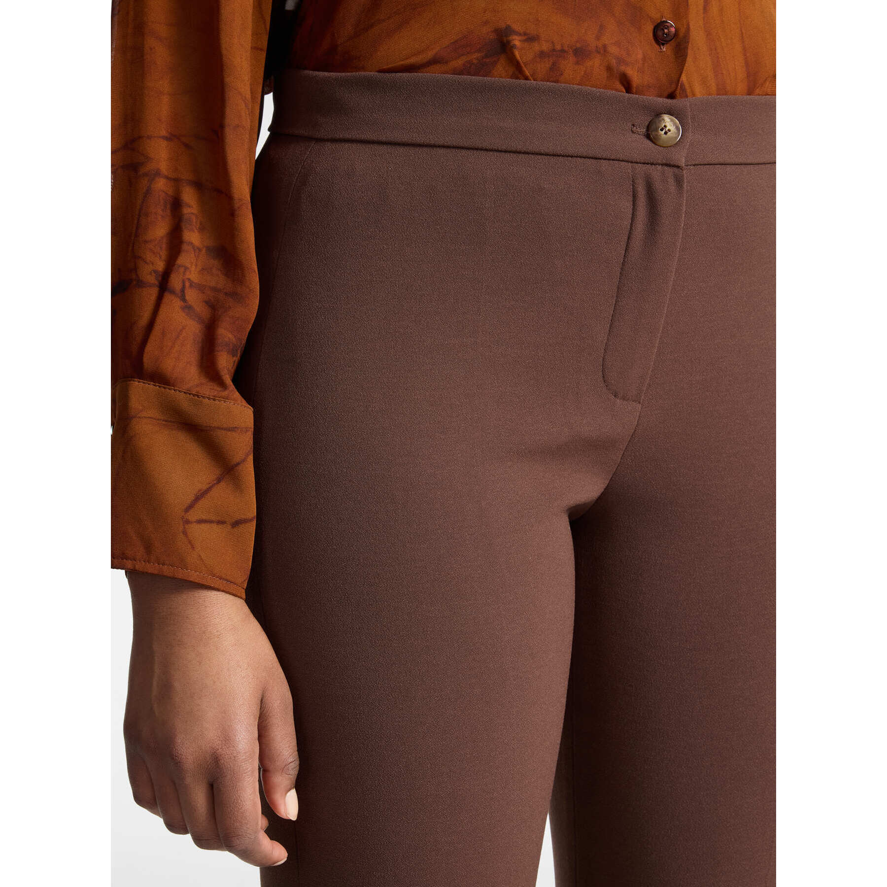 Elena Mirò - Pantaloni slim in crêpe misto cotone - Marrone