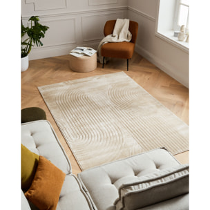 BLOOM - Tapis poils ras motif demi arc en relief - Beige