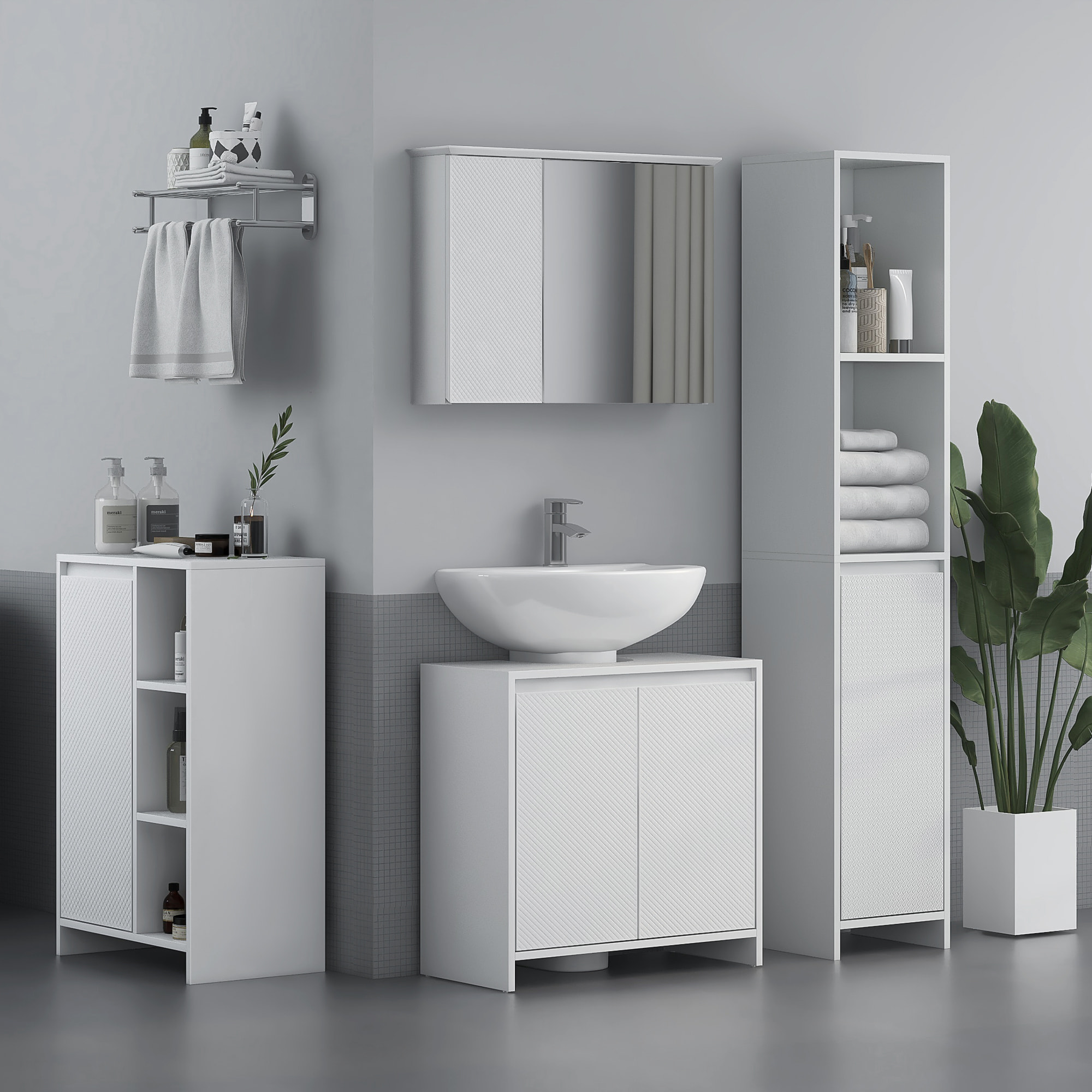 Armoire murale miroir salle de bain design contemporain 2 portes étagères dim. 65L x 15l x 49H cm blanc